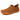 Ease barefoot slip on shoe in tan brown, three quarter view with gum sole