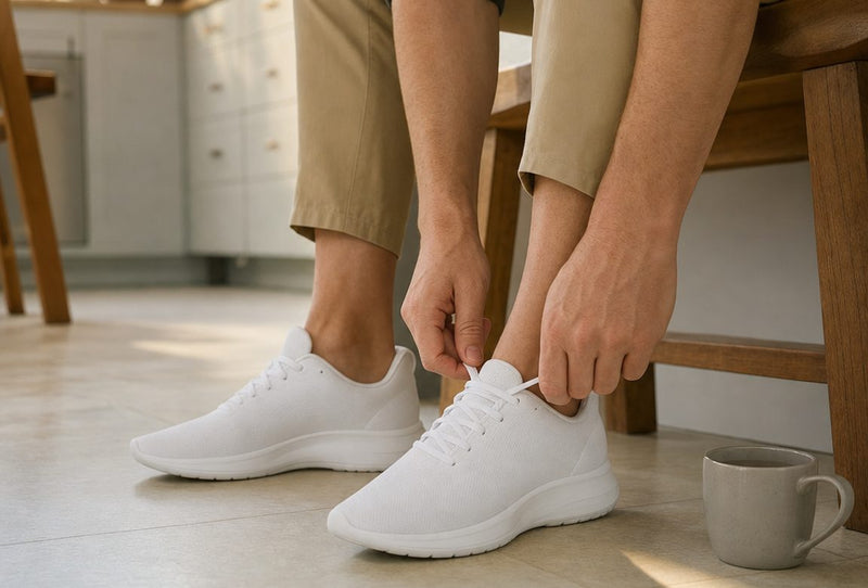 Feet in ordinary shoes at the start of the day