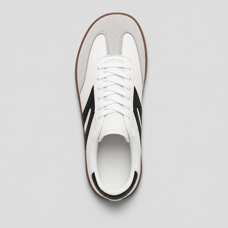 Court barefoot heritage stripe sneaker photographed in the studio