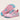 Cascade barefoot sneaker in pink with teal, studio pair with one shoe showing the sole