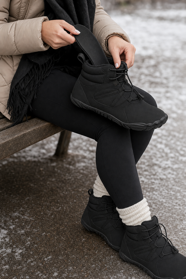 Lifting the thermal insole out of the FrostVenture while sitting down