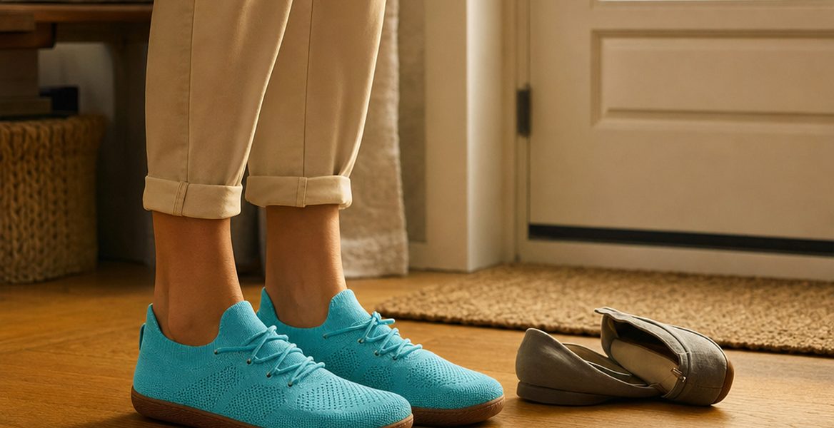 Stride sneakers being worn straight out of the box