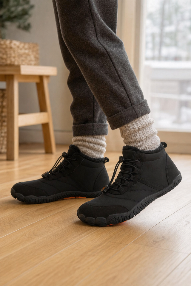 Day one, wearing the Snowy indoors on a wooden floor