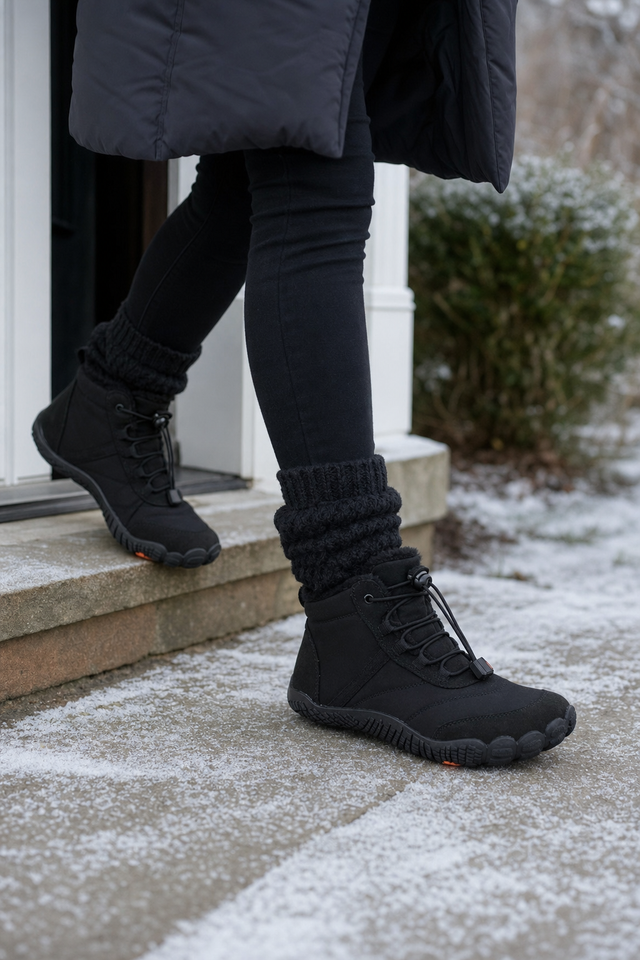 Stepping outside in the Snowy on a cold winter day