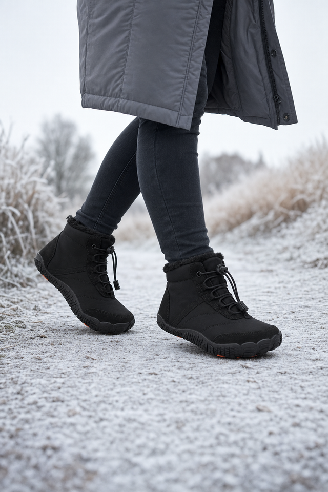 Walking easily along a snowy path in the Snowy